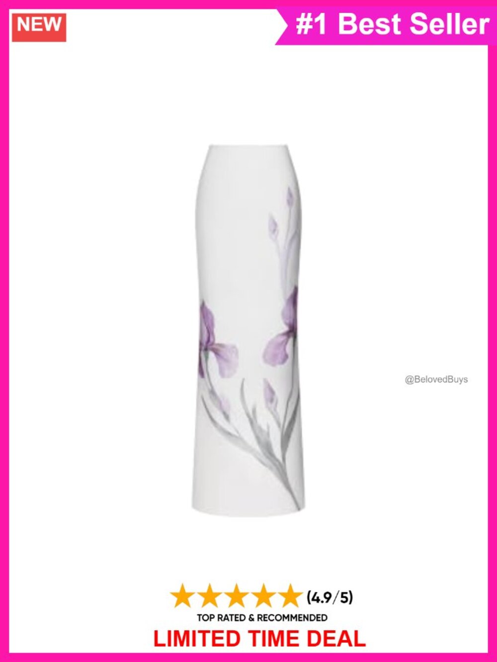 JW PEI Iris Motif Maxi Skirt Polyester Spandex Floral Straight Hemline